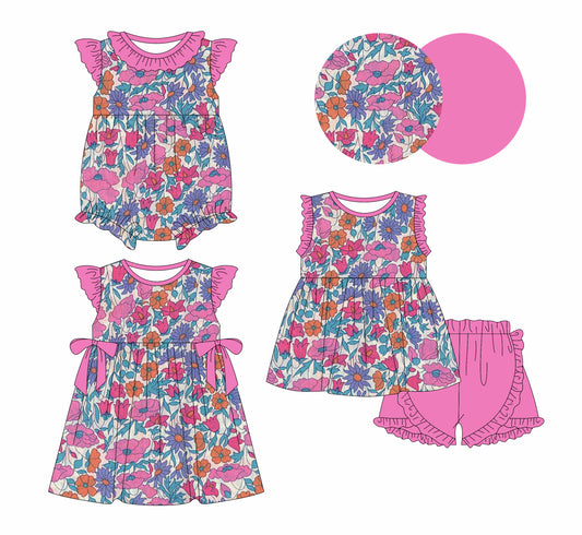 3.5 Custom moq 5 mix size Sibling Baby Girl's Sleeveless Top And Pink Ruffle Short Set Cute Romper Dress for Summer