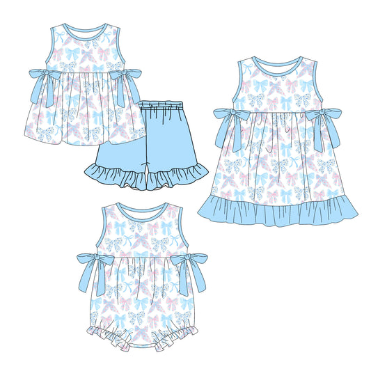 2.28 Custom moq 5 mix size Sibling Baby Girl's Blue Sleeveless Top And Shorts Set Cute Romper Dress for Summer