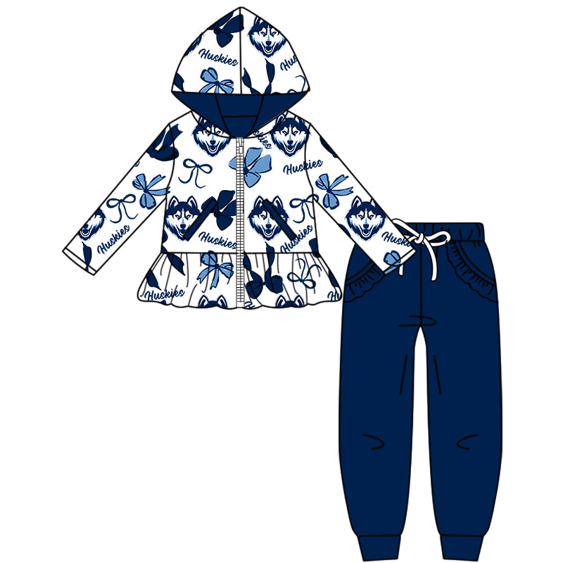 Custom moq 5 mix size milk silk summer teams baby girls clothes bow blue hooded long sleeve pants sets and boy sets and dress and hooded top and pant-25.8.16