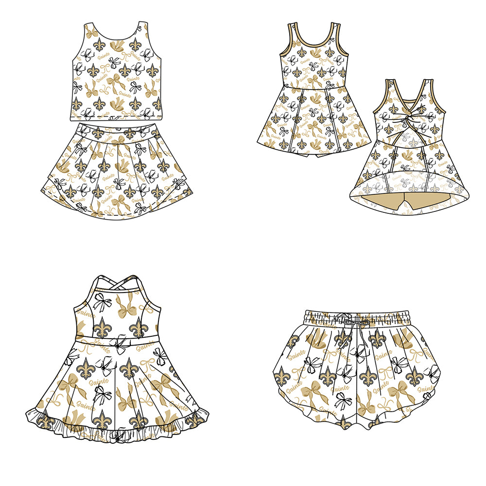 Custom moq 5 mix size milk silk summer teams Baby Girls Yellow Bow Vest Top Skirt Shorts Sets Sleeveless Knee Length Dresses Yoga Shorts Yoga Active Outfit