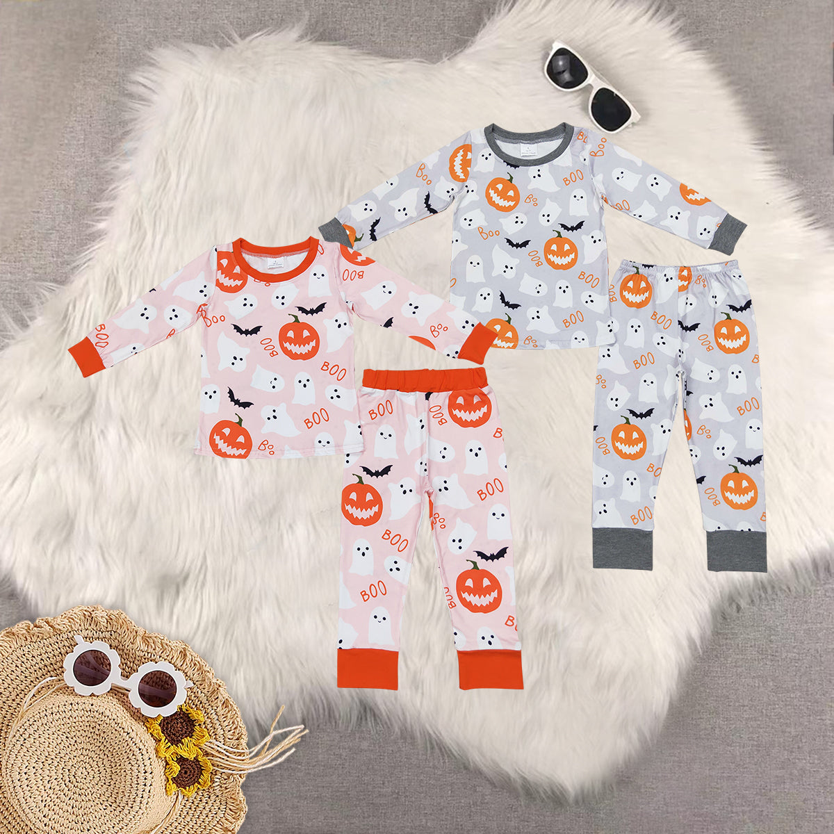 RTS NO MOQ Sibling Baby Girls boys clothes halloween bat Long Sleeve Pants Set
