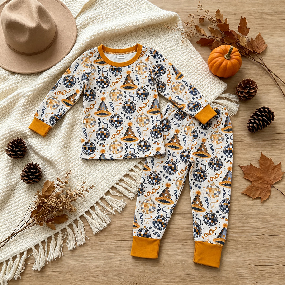NEW RTS NO MOQ milk silk BLP1534 Baby Boys Stars Lights Top Pant Happy New Year Pajamas Sets Holiday Outfit