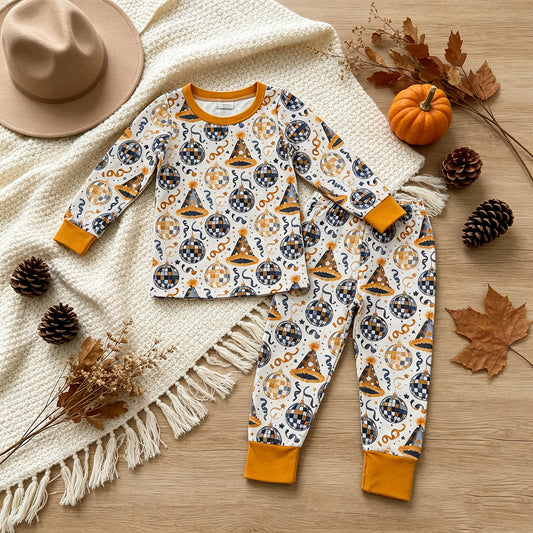 NEW RTS NO MOQ milk silk BLP1534 Baby Boys Stars Lights Top Pant Happy New Year Pajamas Sets Holiday Outfit