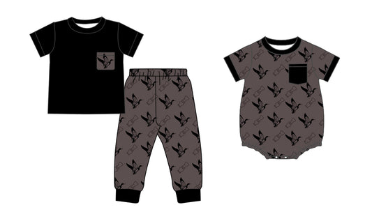 25.5.17 custom each style moq 5eta 4-6week Sibling Sister duck baby boy short sleeve pants sets and rompers match family design