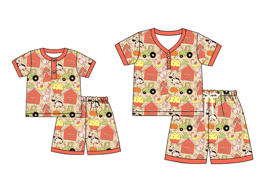 4.25 custom each style moq 5eta 4-6week Sibling Sister farm animal short sleeve shorts sets and adult sets match design