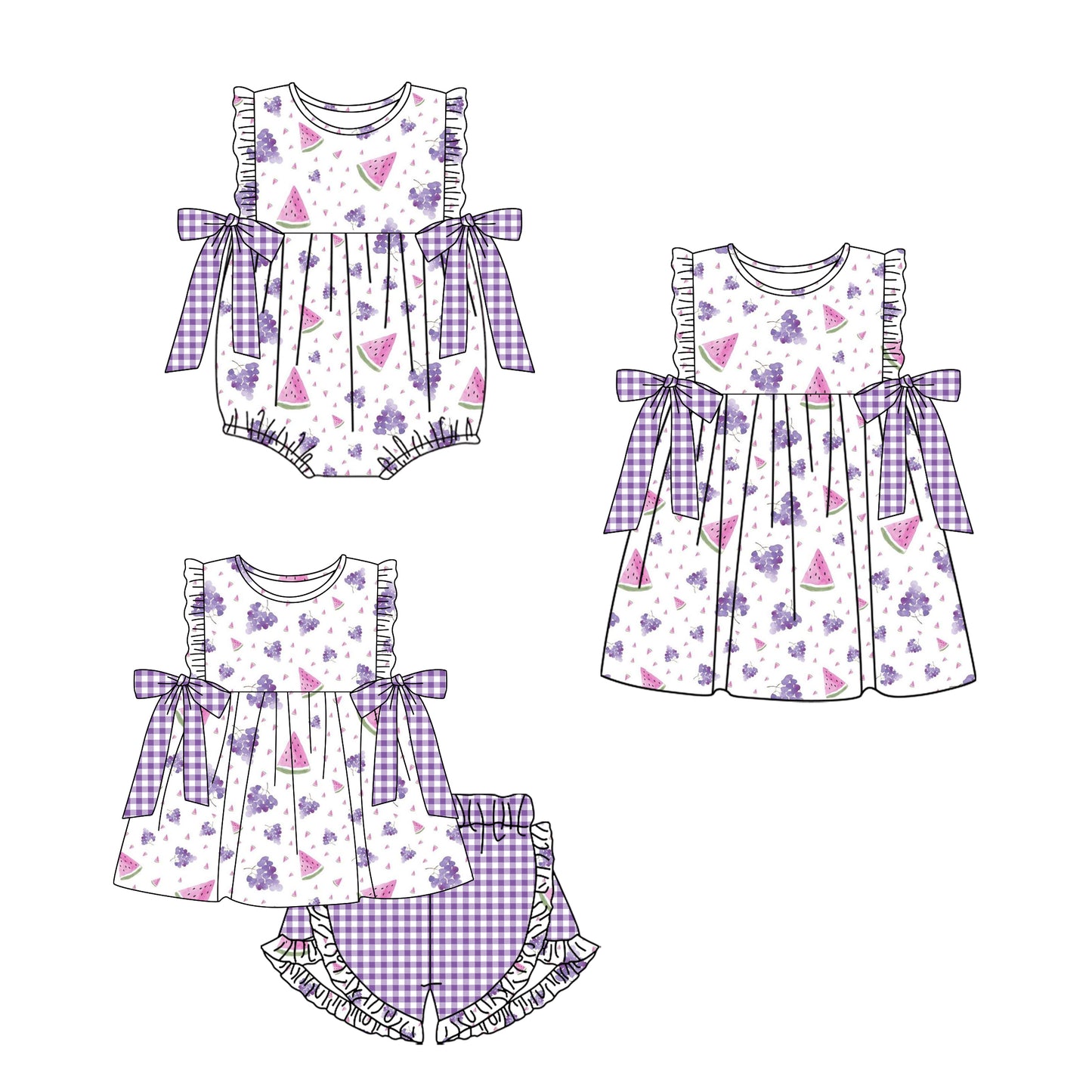 11.15 custom each style moq 5eta 4-6week Sibling Sister watermelon baby girl short sleeve shorts sets and dress and rompers match family design