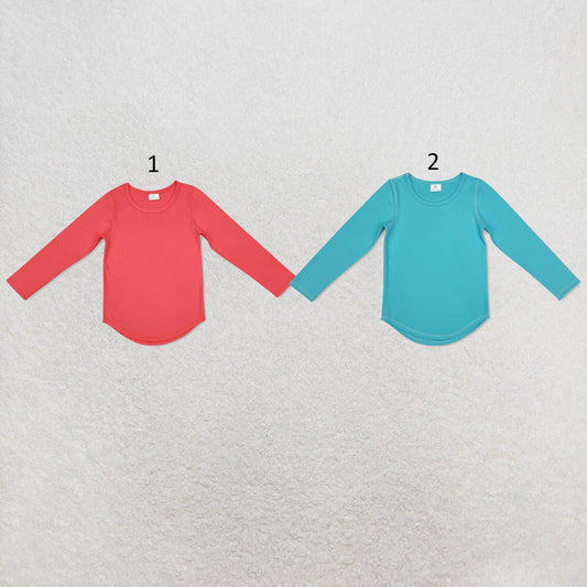 RTS NO MOQ Sibling cotton Baby Girls Solid Color Crew Neck Long Sleeve Tee Daily Top