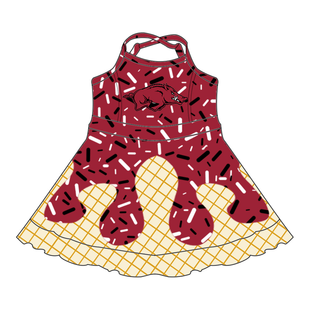 Custom summer teams baby girls clothes team brick red hooded long sleeve tops and short sleeve top and dress and pants and shorts-25.5.27