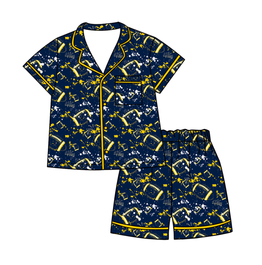 Custom moq 5 mix size milk silk summer teams Baby Girls Football Button Pocket Top Short Pajamas Sets Cute Infant Sleepwear