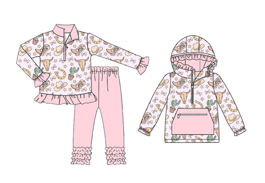 25.9.9 custom each style moq 5eta 4-6week Sibling Sisters cow head baby girl long sleeve pants sets and top match family design