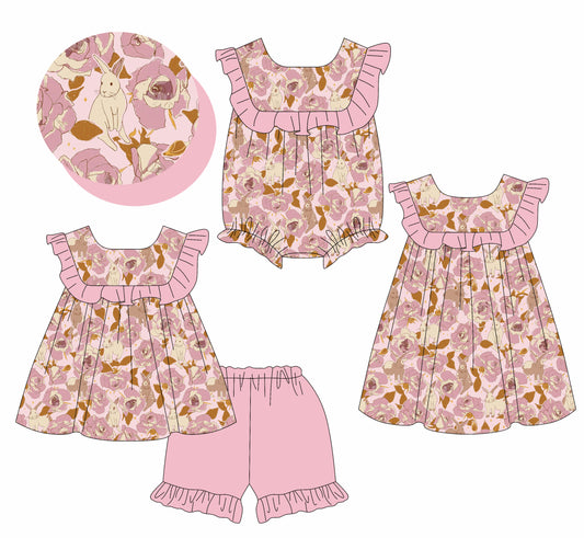 25.11.12 custom each style moq 5 eta 6-8week Sibling Sister bunny baby short sleeve shorts sets and romper and dress match design