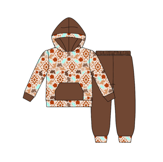 6.3 custom each style moq 5 eta 4-6week baby boys clothes geometric brown hooded long sleeve lace pants outfits