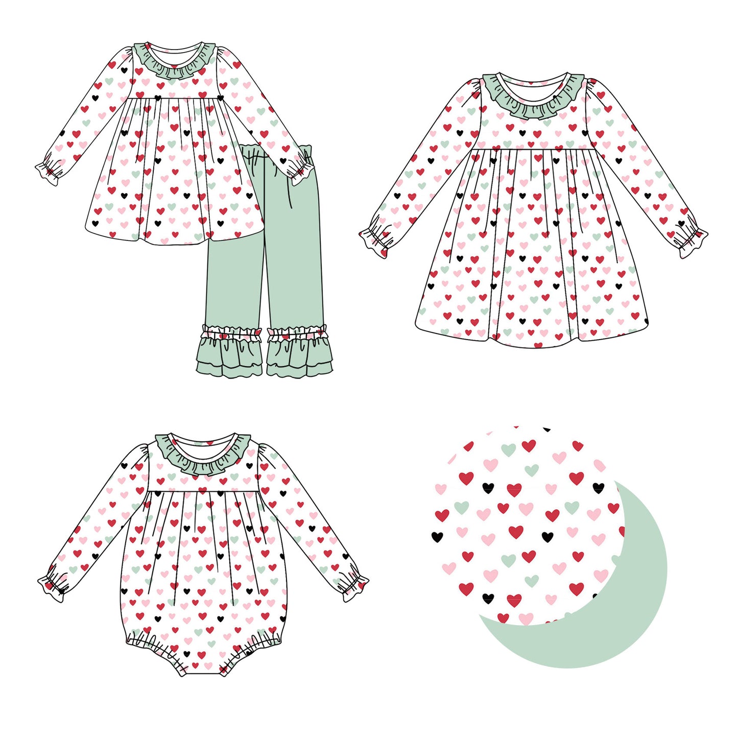 25.9.13 custom each style moq 5eta 6-8week Sibling Sisters love baby girl long sleeve pants sets and dress and rompers match family design