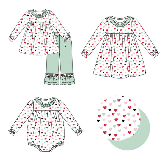 25.9.13 custom each style moq 5eta 6-8week Sibling Sisters love baby girl long sleeve pants sets and dress and rompers match family design