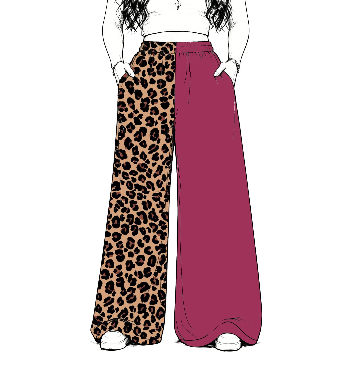 custom moq 5 mix size Baby Kids Fuchsia Rose Leopard Patchwork Print Team Flare Pants Casual Bottom