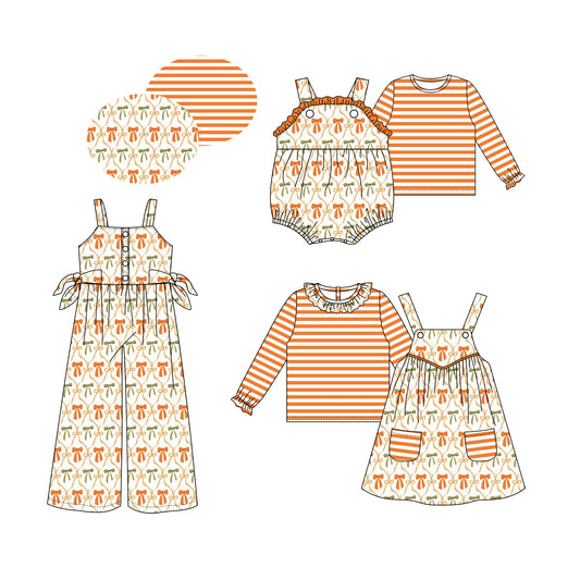 25.5.26 custom each style moq 5eta 4-6week Sibling Sisters bow baby girls short sleeve dress and short sleeve rompers and top 1 and top 2 and jumpsuit match family design
