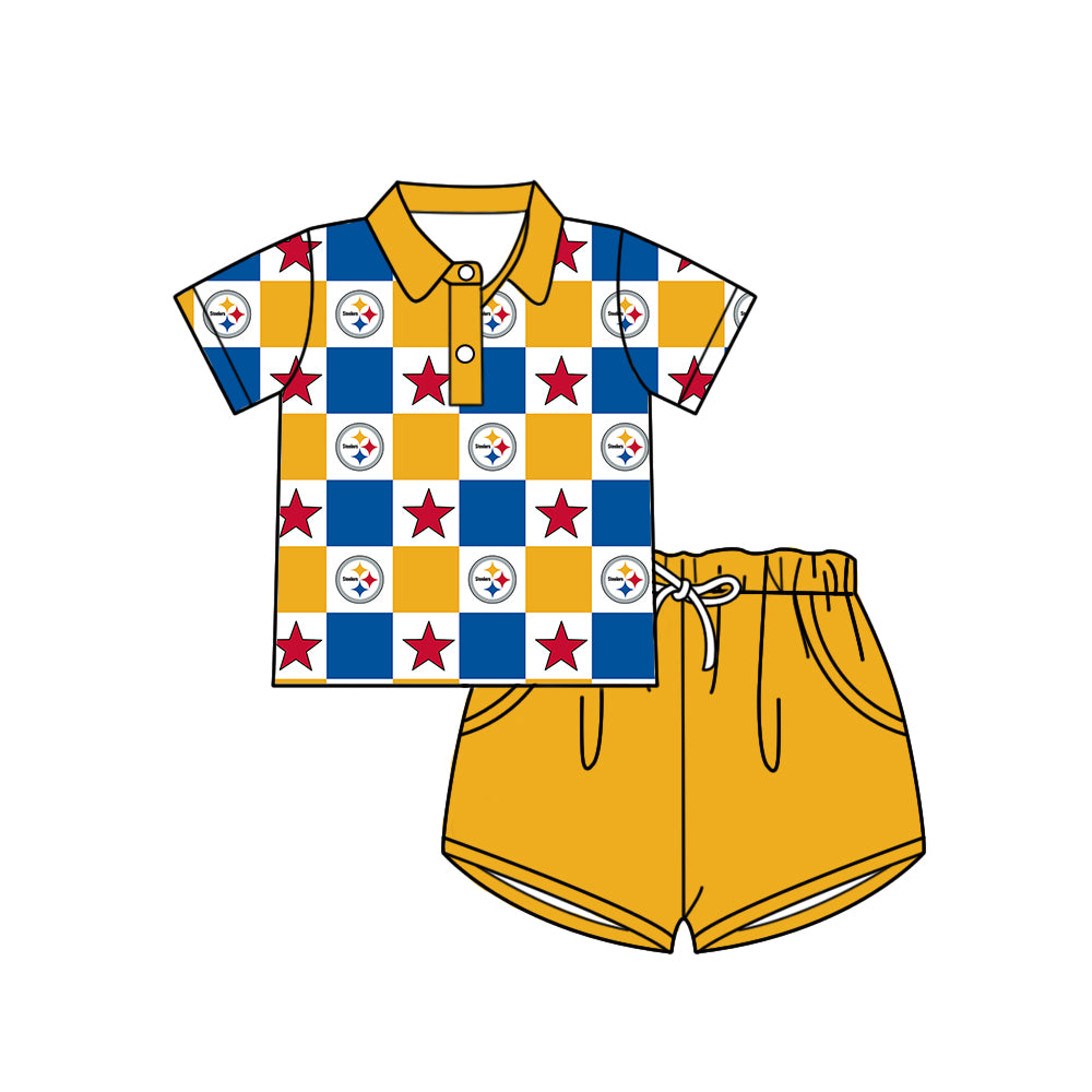 Custom moq 5 mix size milk silk summer teams Checked Baby Girl Yellow Sleeveless Top Skirt Short Set Dress And Shorts Yoga Outfit Boy's Top Shorts Set Romper