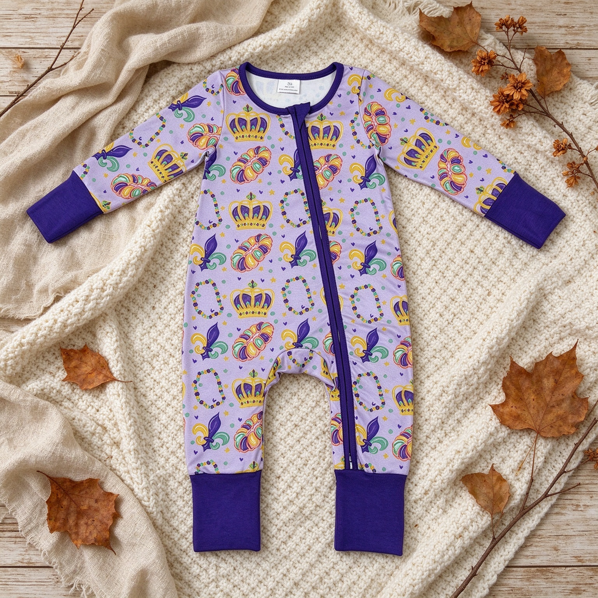 NEW RTS NO MOQ milk silk LR3341 Baby Girls Holiday Print Long Sleeve Casual Two Way Zip Convertible Rompers