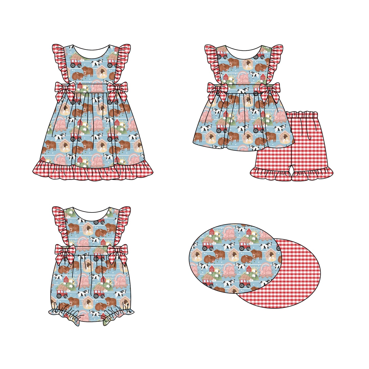 11.16 custom each style moq 5eta 4-6week Sibling Sister farm baby girl short sleeve shorts sets and dress and rompers match family design