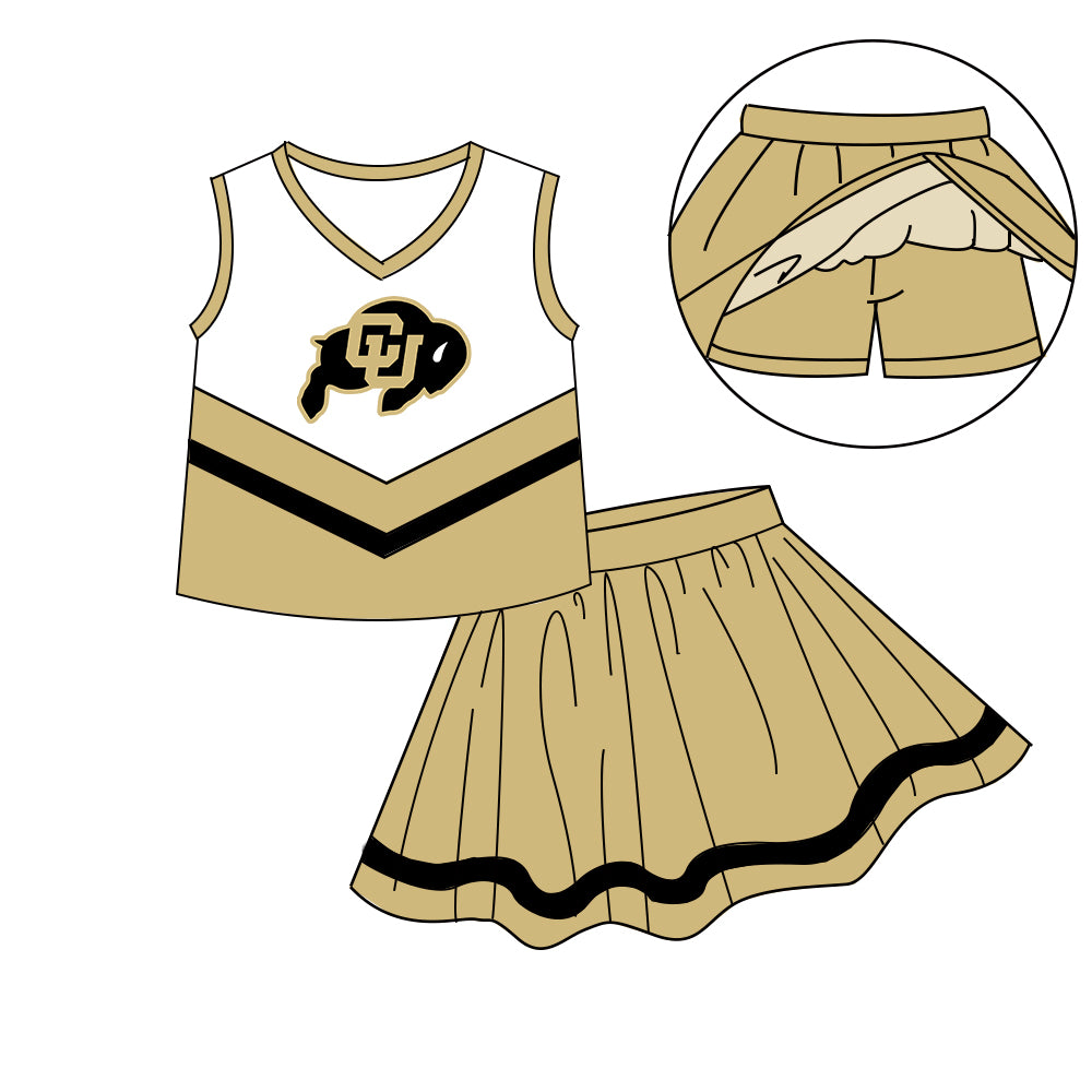 Custom moq 5 mix size milk silk eta 6-8weeks summer teams khaki baby girls clothes team sleeveless skirts shorts sets-25.7.9