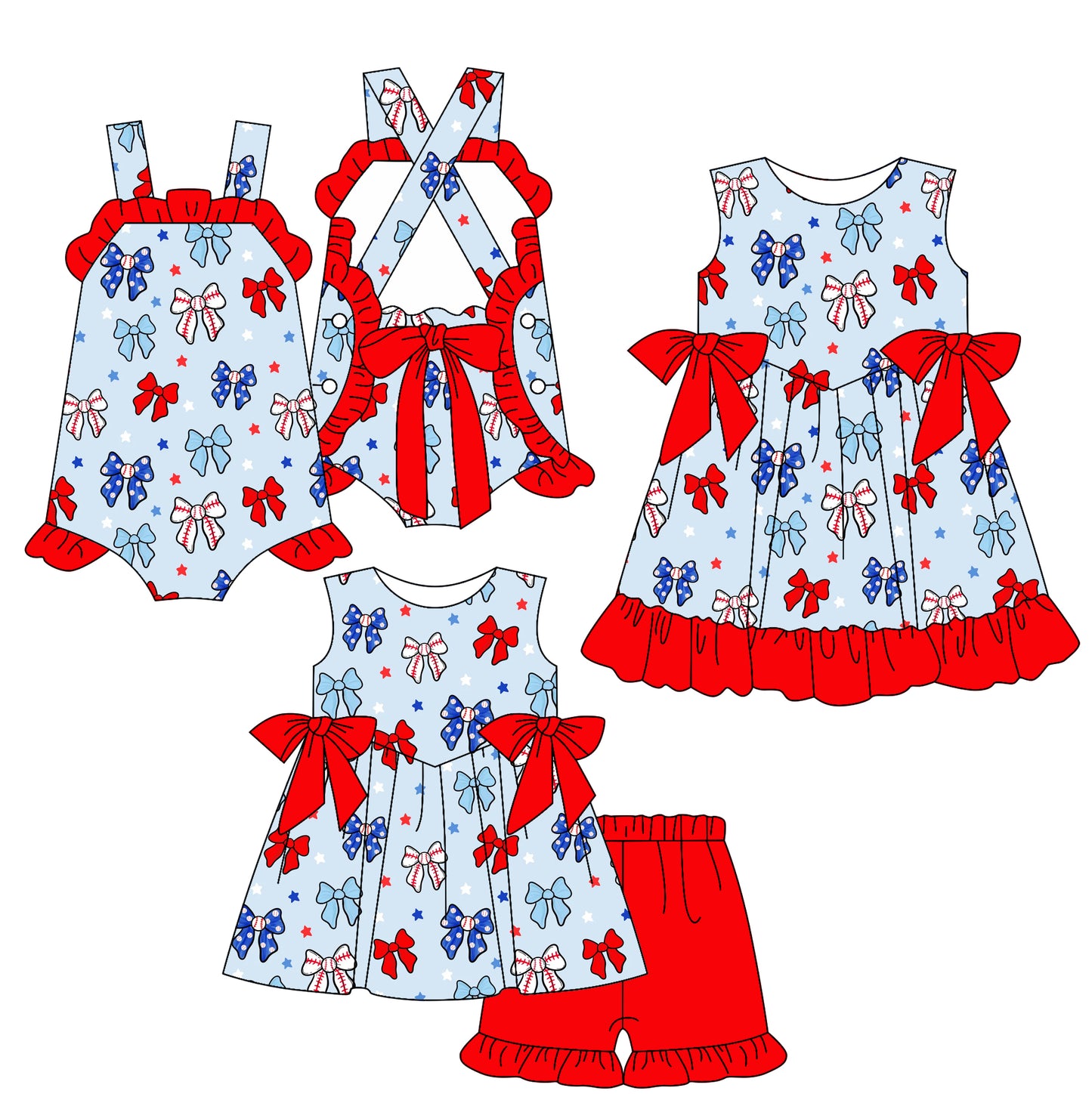 2.26 custom each style moq 5eta 4-6week Sibling Sisters bow baby girl short sleeve shorts sets and dress and rompers match family design