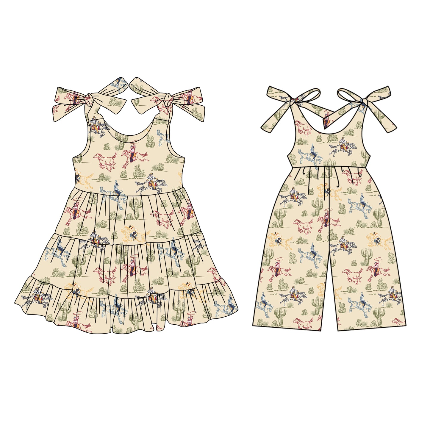 3.15 custom each style moq 5eta 4-6week Sibling Sister riding horse baby girl short sleeve dresses and jumpsuit match design