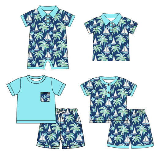 4.19 custom each style moq 5eta 4-6week Sibling Sister baby boy sets 1 and sets 2 and boy rompers and top match family design