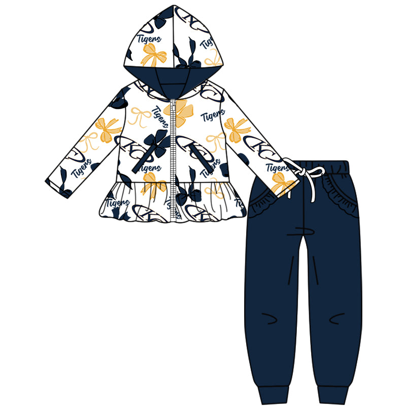 Custom moq 5 mix size milk silk summer teams baby girls clothes bow black hooded long sleeve pants sets and boy sets and dress and hooded top and pant-25.8.14