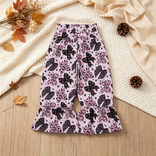 NEW RTS NO MOQ milk silk P1069 Baby Girls Black Pink Ghost Bows Stars Halloween Bell Bottom Pants Bottom