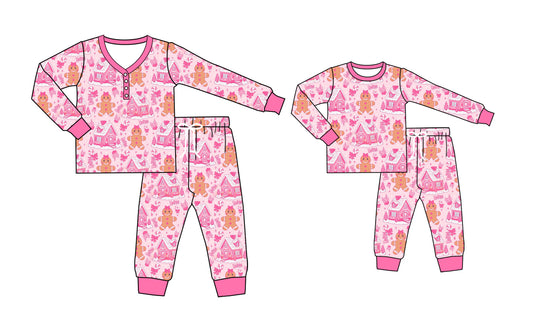 25.5.12 custom each style moq 5eta 4-6week Sibling Sister Christmas castle long sleeve pants sets and adult sets match design