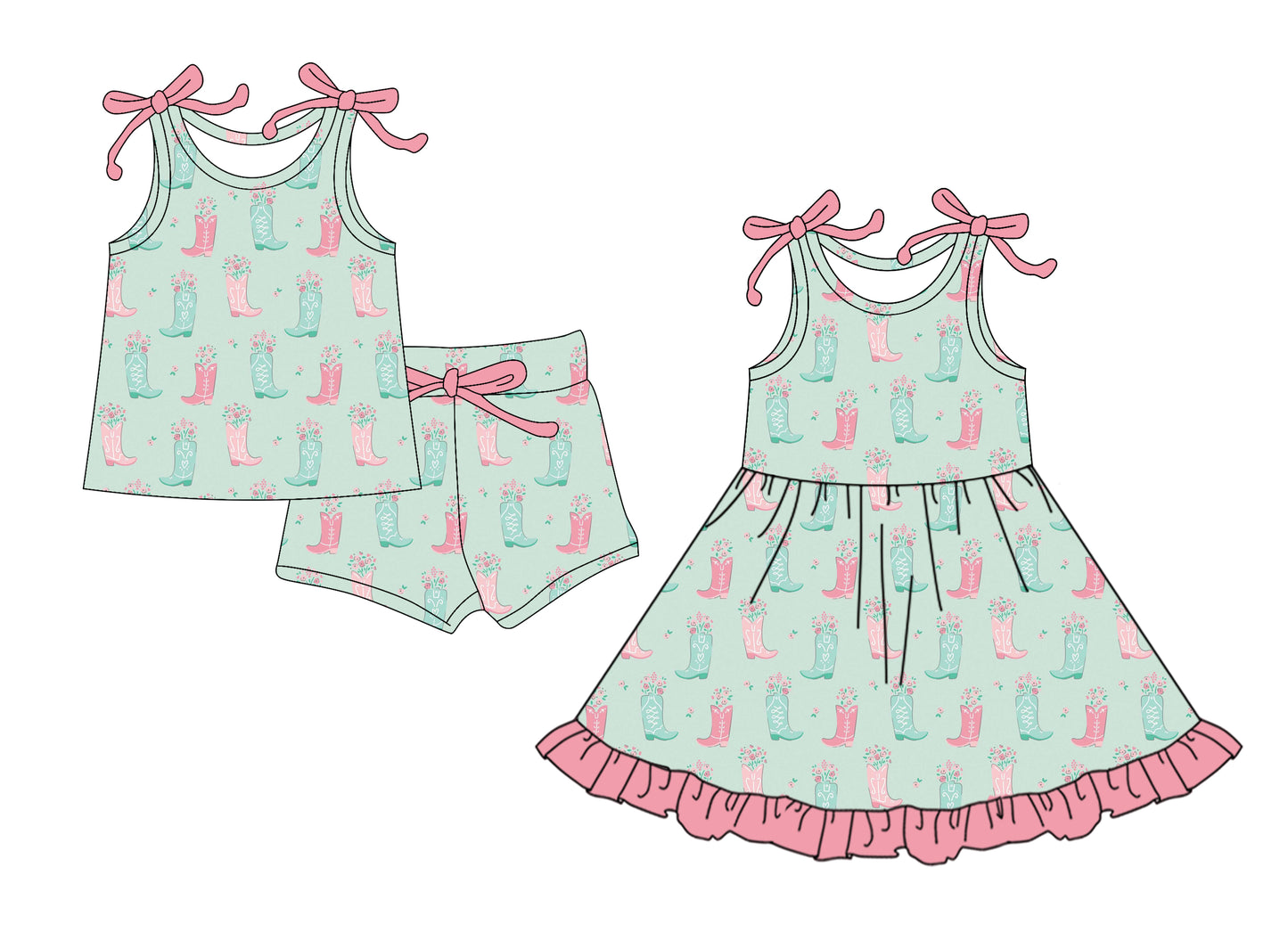 25.12.20 custom each style moq 5 eta 6-8week Sibling Sister boot floral baby short sleeve shorts sets and dress match design