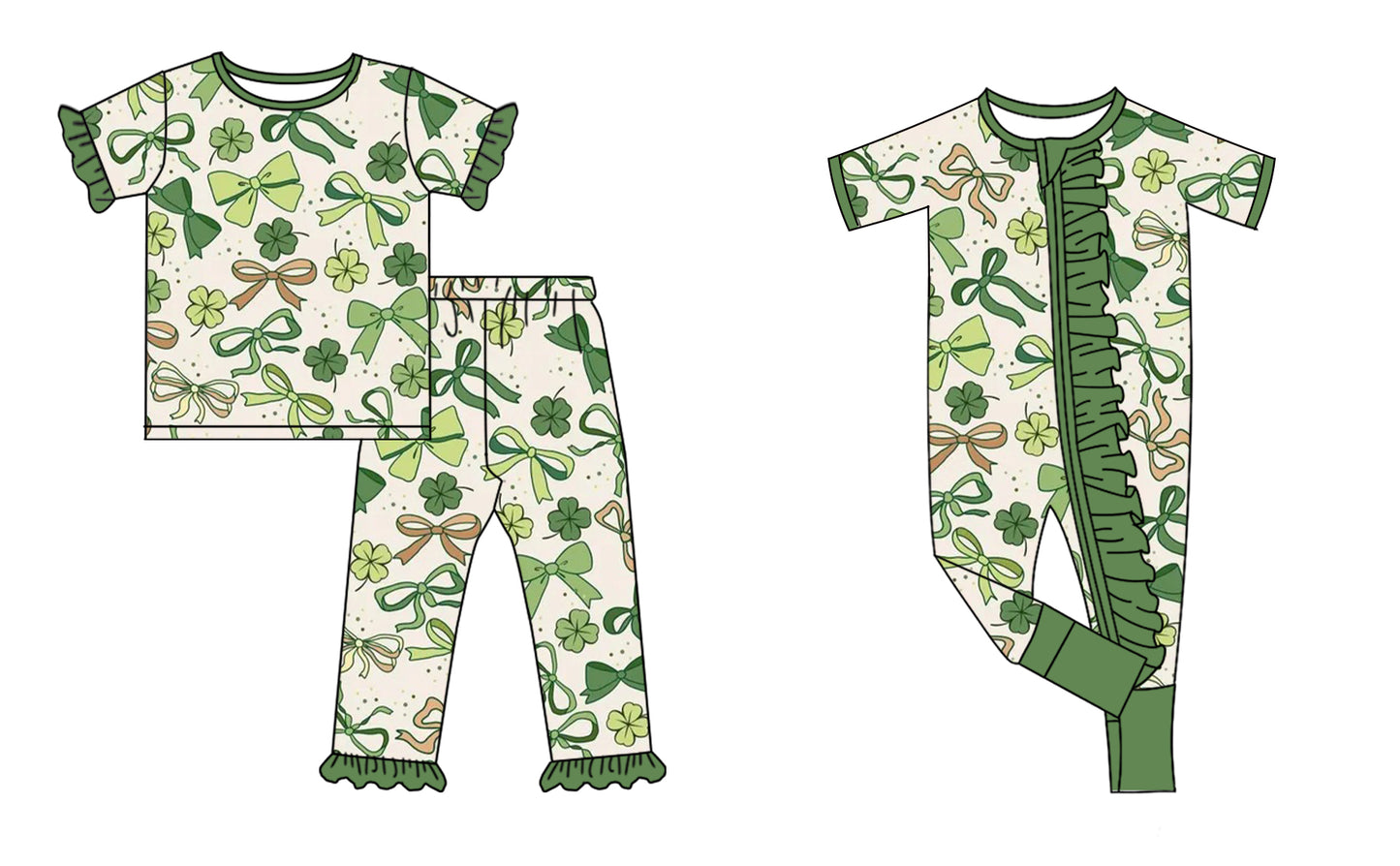 25.9.14 custom each style moq 5eta 6-8week Sibling Sisters bow green baby girl clothes short sleeve pants sets and romper match family design
