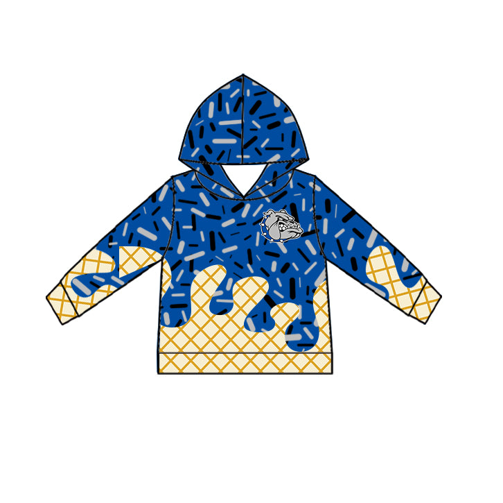 Custom moq 5 mix size milk silk baby girls clothes team bow blue hooded long sleeve tops and and skirts sets and dress and shorts-25.7.17