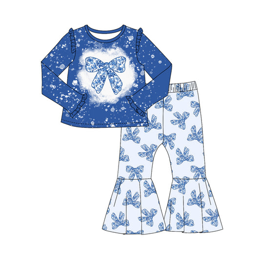 10.3 custom each style moq 5eta 4-6week Sibling Sister bow blue baby girl sets and dress and rompers match family design
