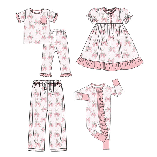 25.9.16 custom each style moq 5eta 4-8week Sibling Sister bunny bow floral baby short sleeve pants sets and romper and dress and adult pants match design