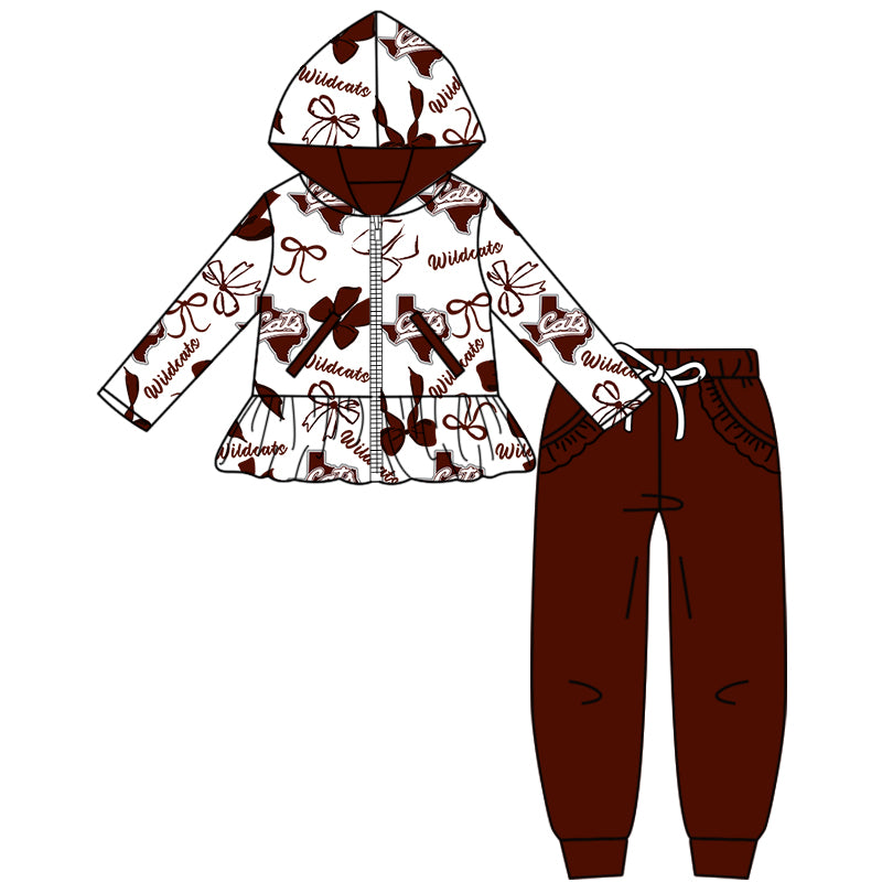 Custom moq 5 mix size milk silk summer teams baby girls clothes bow brick red hooded long sleeve pants sets and dress and top and hooded top and pant-25.8.12