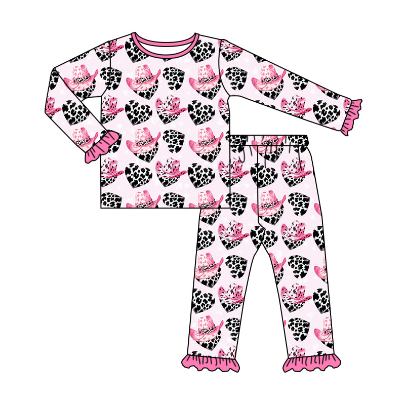 10.1 custom each style moq 5eta 4-6week Sibling Sister cow pattern love hat pink baby boys sets and rompers match family design