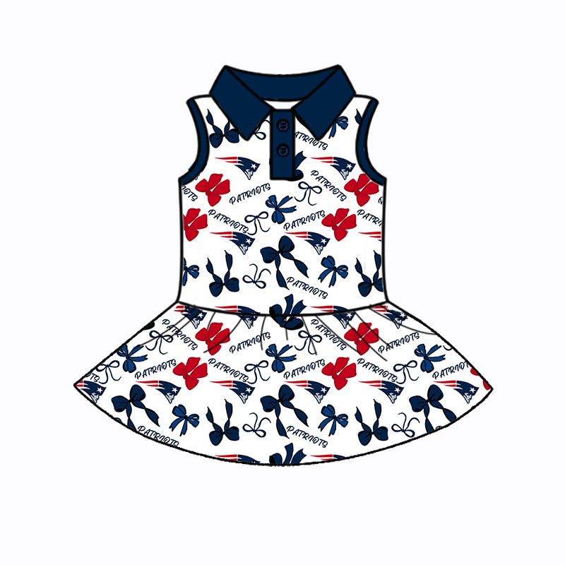 Custom moq 5 mix sizes summer teams baby girls clothes team blue short sleeve skirts shorts sets 1 and skirts sets 2 and dress 1 and dress 2 and dress 3 and dress 4-25.6.4