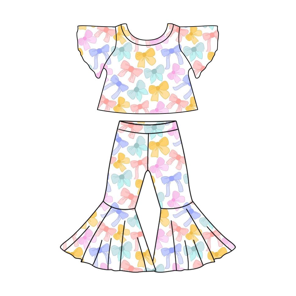 10.28 custom each style moq 5eta 4-6week baby girls clothes colorful bow short sleeve pants sets