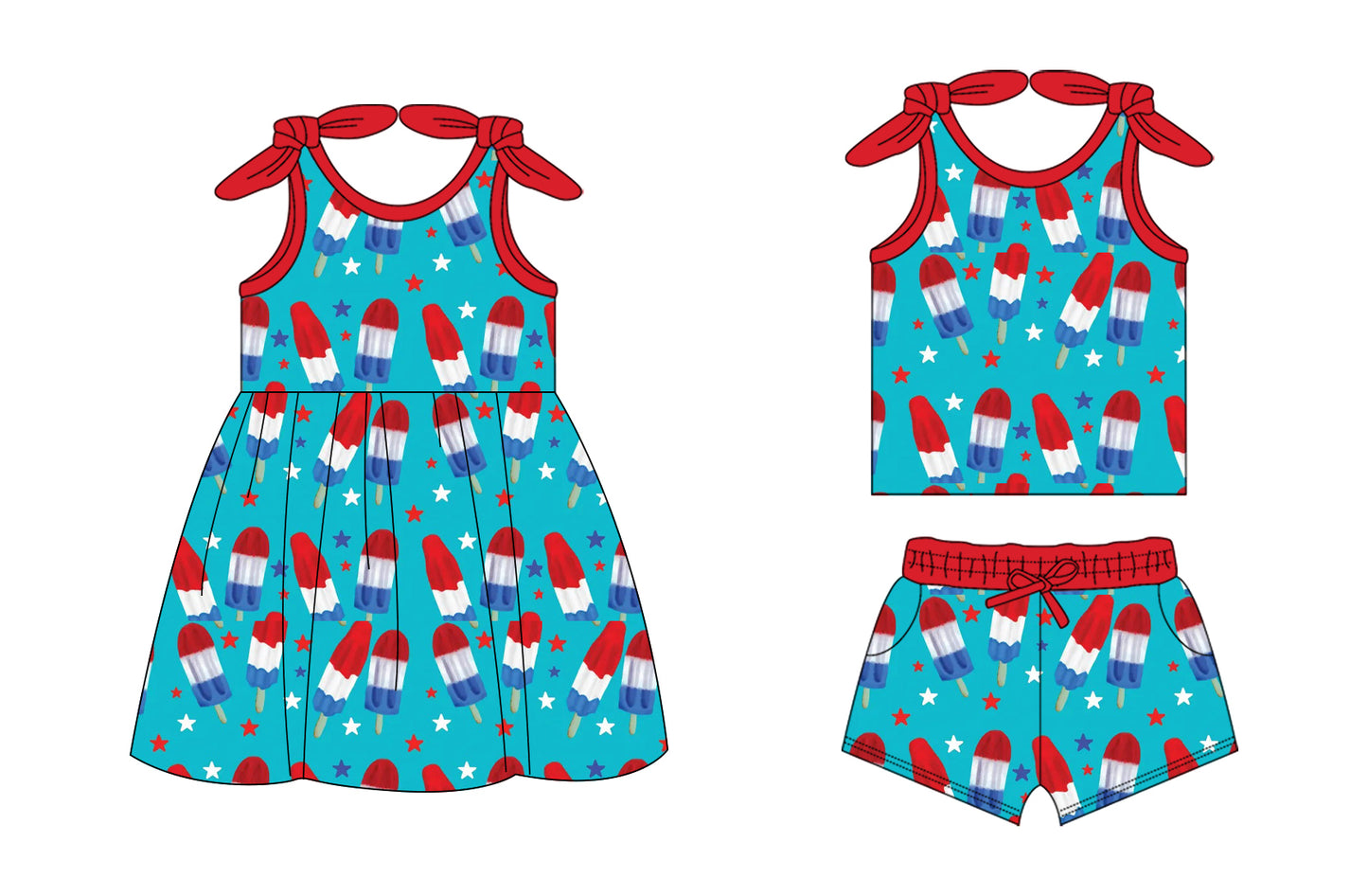 26.1.14 custom each style moq 5 eta 6-8week Sibling Sister ice cream baby short sleeve shorts sets and dress match design