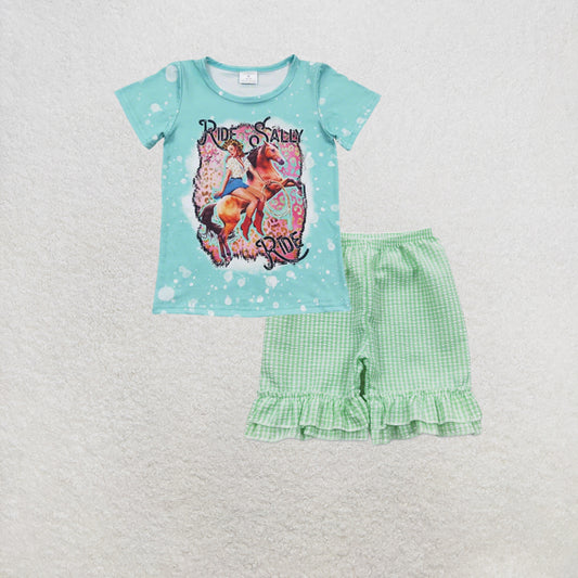RTS NO MOQ GT0170+SS0066 Baby Girls Western Riding Short Sleeve Tee Shirts Set