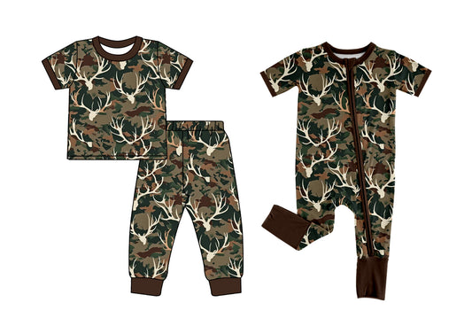 25.5.14 custom each style moq 5eta 4-6week Sibling Sister deer head camouflage baby boy short sleeve pants sets and rompers match family design