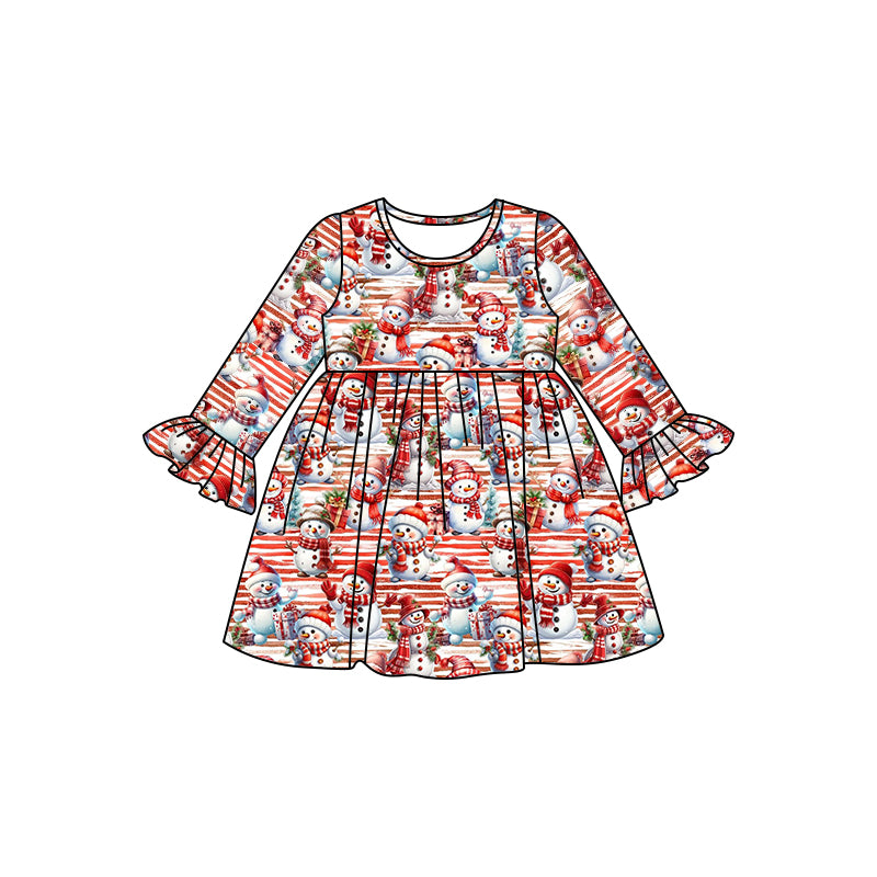 8.6  custom each style moq 5eta 4-6week baby girls clothes snowman long sleeve dress