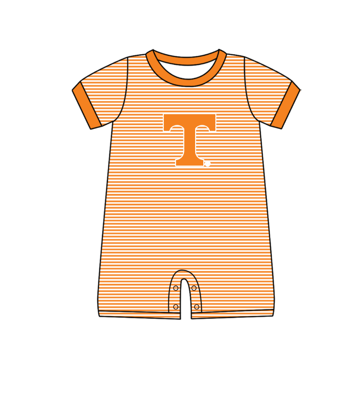 Custom moq 5 mix size milk silk summer teams Baby Boys And Girls Orange Short-Sleeved Shirt And Shorts Set Matching Striped Rompers Outfit Set