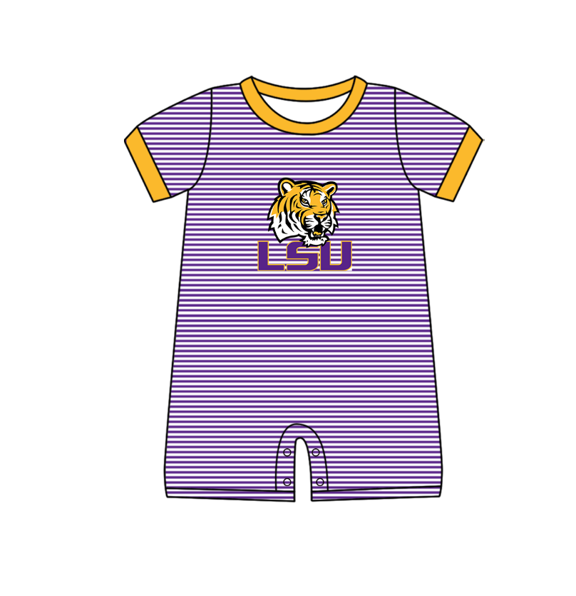 Custom moq 5 mix size milk silk summer teams Baby Boys And Girls Dark purple Short-Sleeved Shirt And Shorts Set Matching Striped Rompers Outfit Set