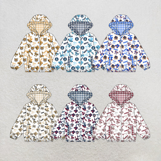 custom moq 5 mix size MSD071010 Baby Girls Bow Print Long Sleeve Zipper Hooded Team Jacket Tops