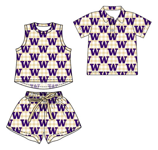 Custom moq 5 mix size milk silk summer teams Girls Checked Sleeveless Top And Short Sets Boys Short Sleeve Button Polo Shirt Top