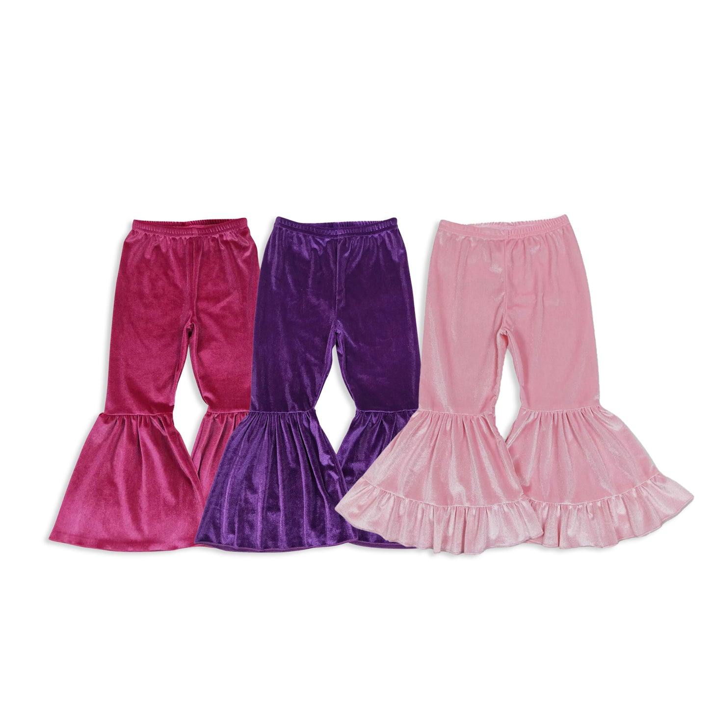 RTS NO MOQ Sibling baby girls clothes Solid color cotton velvet flared pants
