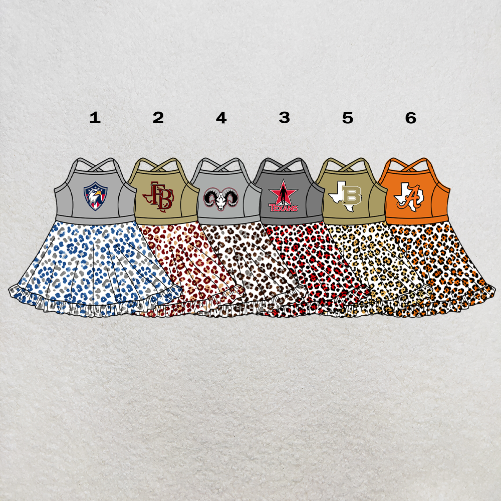 custom moq 5 mix size XY063010 Baby Girls Strap Activity Wear Leopard Print Knee Length Skort Yoga Dress
