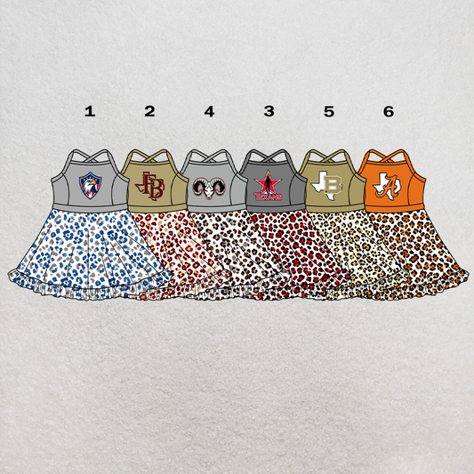 custom moq 5 mix size XY063010 Baby Girls Strap Activity Wear Leopard Print Knee Length Skort Yoga Dress